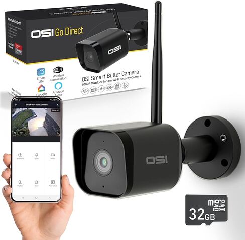OSI Smart Security Bullet Camera Outdoor 1080P HD,WiFi Cameras, Home Security Cameras, AI Human Detection, Two-Way Audio, Night Vision,Compatible with Alexa, Google,32GB SD Card Included/Cloud StoragE in Kuwait