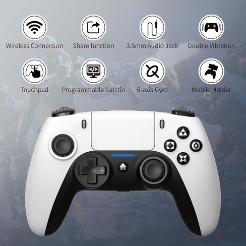 وحدة التحكم اللاسلكية ShanWan لجهاز PS4/ Silm/Pro. لوحة ألعاب لاسلكية عن بعد متوافقة مع أجهزة الكمبيوتر/PS4. بطارية مدمجة بقدرة 600 مللي أمبير في الساعة مع صدمة مزدوجة/مقبس 3.5 ملم/مستشعر 6 محاور/أزرار خلفية (أبيض وأسود) in Kuwait