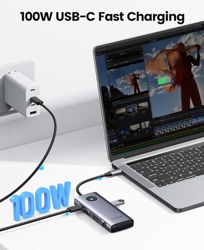 قاعدة توصيل USB C من ORICO، قاعدة توصيل USB C للكمبيوتر المحمول 8 في 1 مع 4K HDMI وVGA وGigabit Ethernet و3*USB 3.0 و1*USB 2.0، توصيل طاقة 100 واط متوافق مع أجهزة MacBook أو iPad أو Steam Deck أو أجهزة أخرى من النوع C in Kuwait