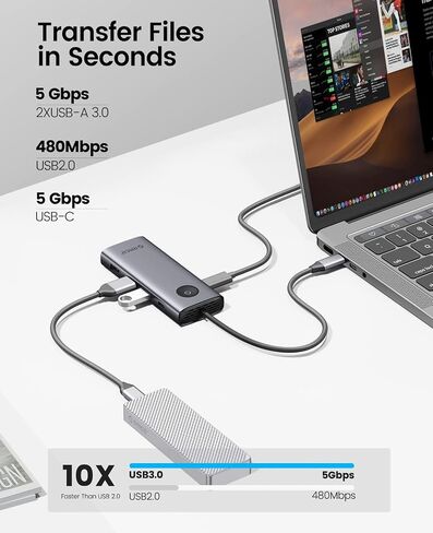 قاعدة توصيل USB C من ORICO، قاعدة توصيل USB C للكمبيوتر المحمول 8 في 1 مع 4K HDMI وVGA وGigabit Ethernet و3*USB 3.0 و1*USB 2.0، توصيل طاقة 100 واط متوافق مع أجهزة MacBook أو iPad أو Steam Deck أو أجهزة أخرى من النوع C in Kuwait