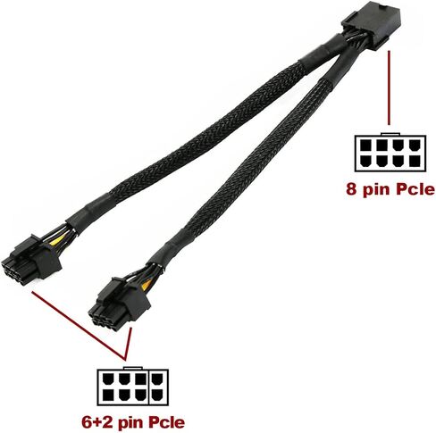 OIAGLH GPU PCIe 8 Pin Female to Dual 2X 8 Pin (6+2) Male PCI Express Power Adapter Braided Y-Splitter Extension Cable 9 inches (2Pack) in Kuwait