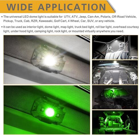 UTV Interior Dome Lights 12V Wired, Rfroad Lighting Universal Roll Bar Mount LED Lights Roll Cage Map Light Interior Lights for UTV ATV Golf Cart Trucks Bed RZR Polaris Off-Road - White/Green 2 Packs in Kuwait