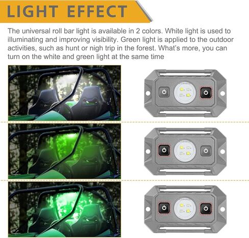 UTV Interior Dome Lights 12V Wired, Rfroad Lighting Universal Roll Bar Mount LED Lights Roll Cage Map Light Interior Lights for UTV ATV Golf Cart Trucks Bed RZR Polaris Off-Road - White/Green 2 Packs in Kuwait