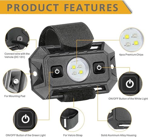 UTV Interior Dome Lights 12V Wired, Rfroad Lighting Universal Roll Bar Mount LED Lights Roll Cage Map Light Interior Lights for UTV ATV Golf Cart Trucks Bed RZR Polaris Off-Road - White/Green 2 Packs in Kuwait