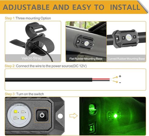 UTV Interior Dome Lights 12V Wired, Rfroad Lighting Universal Roll Bar Mount LED Lights Roll Cage Map Light Interior Lights for UTV ATV Golf Cart Trucks Bed RZR Polaris Off-Road - White/Green 2 Packs in Kuwait