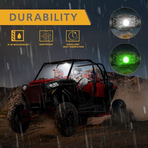 UTV Interior Dome Lights 12V Wired, Rfroad Lighting Universal Roll Bar Mount LED Lights Roll Cage Map Light Interior Lights for UTV ATV Golf Cart Trucks Bed RZR Polaris Off-Road - White/Green 2 Packs in Kuwait