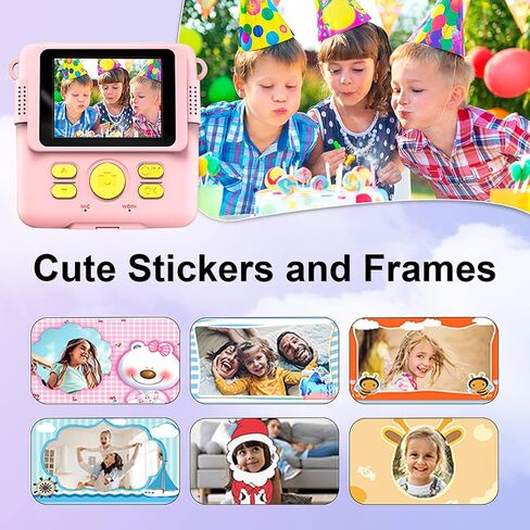 جي كيه تي زد صور طباعة فورية 1080P HD 0 حبر - هدايا عيد الميلاد للكريسماس للبنات والاولاد من سن 3-8 سنوات - لعبة محمولة للاطفال مع 2 لفة ورق صور و5 اقلام ملونة وبطاقة 32GB - بينك in Kuwait