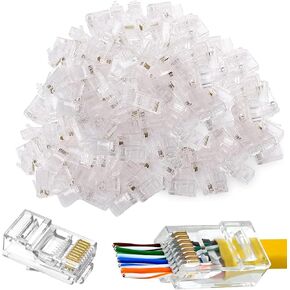 T-Mogur 100 Pack Cat 6 Connector, Cat6 RJ45 Modular Plugs, Cat6 Pass Through Connectors, Ethernet Cable Crimp Connectors Cat6 RJ45 Ends for Solid or Stranded UTP Network Cable, Transparent in Saudi Arabia