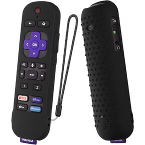 Silicone Cover for Roku Ultra 2022 Remote Roku Voice Remote Pro Silicone Remote Case, Shockproof Durable Silicone Cover with Lanyard (Black)