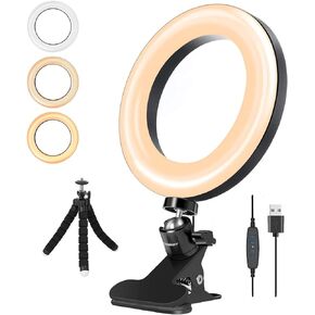 مصباح حلقة LarmTek LED مقاس 6 بوصات مع حامل ثلاثي القوائم لمؤتمرات الفيديو، 3 خافتة للضوء، سطوع 11 مستوى وإضاءة حلقة مكياج مكتبية لضبط زاوية 360 درجة للبث المباشر للمكياج، ومقاطع فيديو YouTube، وTIK Tok Live in Kuwait
