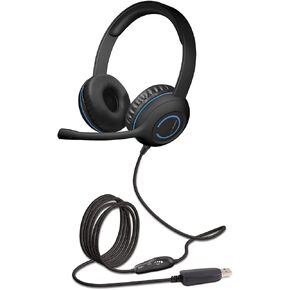Cyber Acoustics AC-5008A USB-A Headset with in-Line Volume Control | Wired USB Headphones with Mic, In-Line Volume and Mute Controls, Classroom or Home, Made with 60% Recycled Plastic in Saudi Arabia