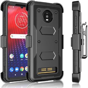 Tekcoo Holster Clip Case for Moto Z4 / Motorola Moto Z4, [Tshell] Shock Absorbing [Built-in Screen] Secure Swivel Locking Belt Defender Full Body Kickstand Carrying Sturdy Phone Cases Cover [Red]