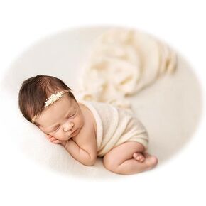 Honra 2Pcs Props for Newborn Photoshoot Mohair Wrap Headband Baby Posing Photography Photo Stretch Knit Fabric (wrap only, Light Green)