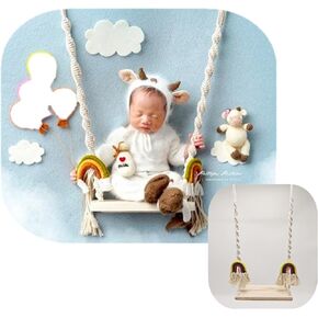Coberllus Newborn Photography Swing Prop Newborn Photography Shoot Wooden Swing Baby Photo Posing Macrame Swing Props