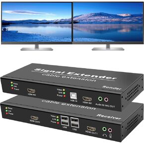 LornCeng 4K HDMI KVM USB Extender with HDMI Loop Out Over Single Cat5e/6/7 up to 120M(394ft), KVM Extender Over IP Support 4K@30Hz, Lossless Near Zero Latency, 4 Ports USB2.0, IR Control, RS-232
