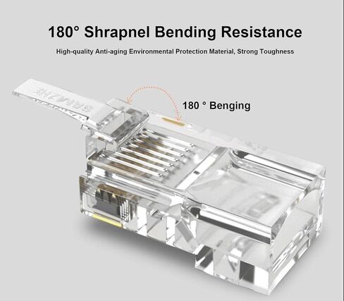 T-Mogur 100 Pack Cat 6 Connector, Cat6 RJ45 Modular Plugs, Cat6 Pass Through Connectors, Ethernet Cable Crimp Connectors Cat6 RJ45 Ends for Solid or Stranded UTP Network Cable, Transparent in Saudi Arabia