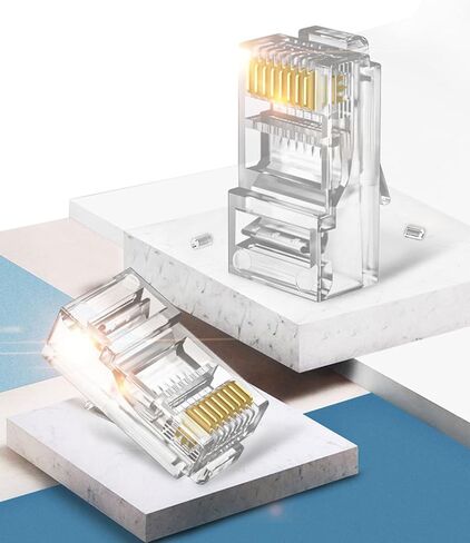 T-Mogur 100 Pack Cat 6 Connector, Cat6 RJ45 Modular Plugs, Cat6 Pass Through Connectors, Ethernet Cable Crimp Connectors Cat6 RJ45 Ends for Solid or Stranded UTP Network Cable, Transparent in Saudi Arabia