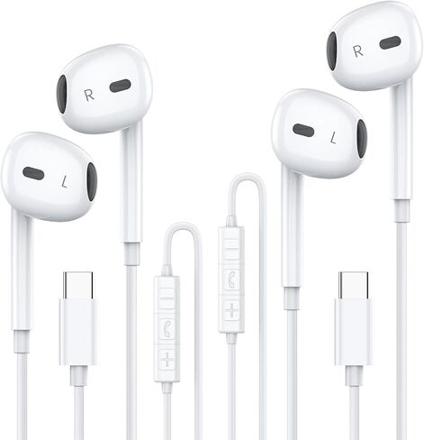 MOSWAG USB C سماعات رأس سلكية في الأذن مع ميكروفون لأجهزة Samsung S23/Note 20/Pixel 7 MacBook Pro والهواتف الذكية الأخرى مع واجهة USB C in Kuwait