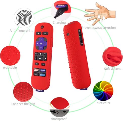 غطاء سيليكون لجهاز Roku Ultra 2022 Remote Roku Voice Remote Pro، غطاء سيليكون متين مقاوم للصدمات مع حبل (أسود) in Kuwait