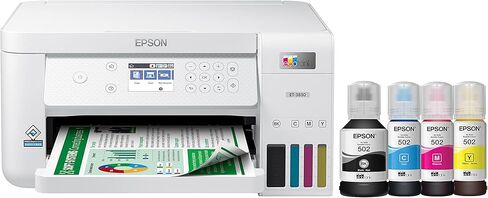 طابعة Epson EcoTank ET-3830 Supertank اللاسلكية الملونة الكل في واحد خالية من خرطوشة مع المسح الضوئي والنسخ والطباعة التلقائية على الوجهين والإيثرنت (متجددة)، أبيض in Kuwait