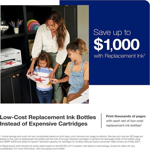 طابعة Epson EcoTank ET-3830 Supertank اللاسلكية الملونة الكل في واحد خالية من خرطوشة مع المسح الضوئي والنسخ والطباعة التلقائية على الوجهين والإيثرنت (متجددة)، أبيض in Kuwait