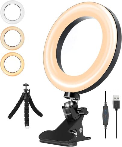 LarmTek LED Ring Light 6" with Tripod Stand for Video conferencing, 3 Dimmable,11-Level Brightness & 360° Angle Adjustment Desk Makeup Ring Light for Makeup Live Stream, YouTube Videos,TIK Tok Live in Kuwait
