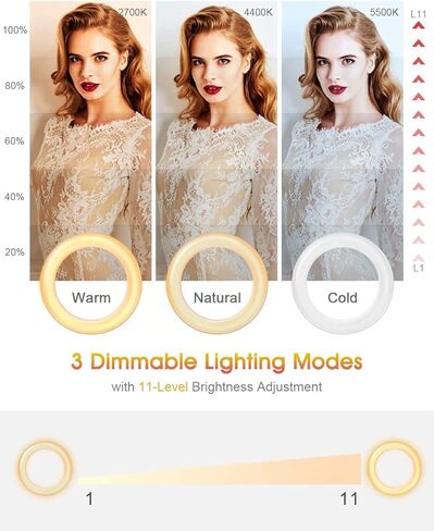 LarmTek LED Ring Light 6" with Tripod Stand for Video conferencing, 3 Dimmable,11-Level Brightness & 360° Angle Adjustment Desk Makeup Ring Light for Makeup Live Stream, YouTube Videos,TIK Tok Live in Kuwait