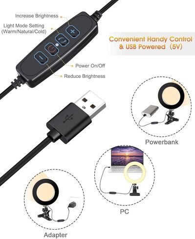 LarmTek LED Ring Light 6" with Tripod Stand for Video conferencing, 3 Dimmable,11-Level Brightness & 360° Angle Adjustment Desk Makeup Ring Light for Makeup Live Stream, YouTube Videos,TIK Tok Live in Kuwait