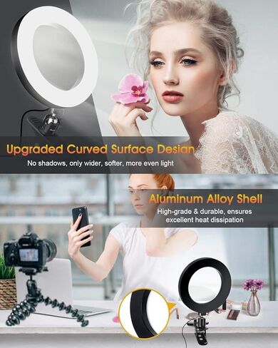 LarmTek LED Ring Light 6" with Tripod Stand for Video conferencing, 3 Dimmable,11-Level Brightness & 360° Angle Adjustment Desk Makeup Ring Light for Makeup Live Stream, YouTube Videos,TIK Tok Live in Kuwait