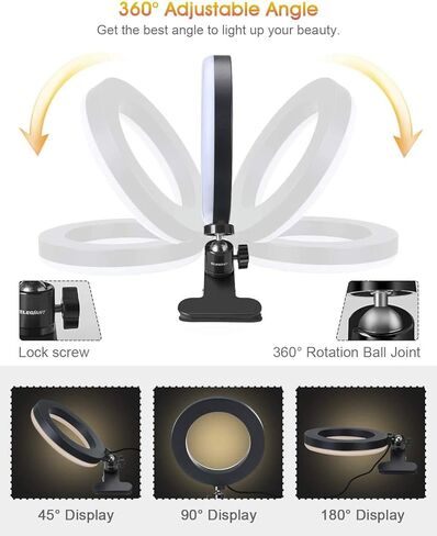 LarmTek LED Ring Light 6" with Tripod Stand for Video conferencing, 3 Dimmable,11-Level Brightness & 360° Angle Adjustment Desk Makeup Ring Light for Makeup Live Stream, YouTube Videos,TIK Tok Live in Kuwait