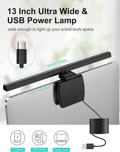 كاولسو شريط اضاءة للشاشة مع تحكم باللمس، مصباح مراقبة للعناية بالعين مع 3 اوضاع الوان بدون وهج، مصباح مكتب LED يعمل بمنفذ USB للمكتب والمنزل وغرفة الدراسة in Kuwait