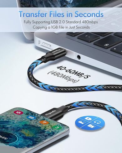 etguuds كابل USB C طويل للغاية إلى USB C [16ft/5m PD 60W Type C إلى Type C كابل شحن سريع، متين مزدوج مضفر نايلون USB-C إلى USB-C شاحن شحن الحبل 2.0 - أسود in Saudi Arabia