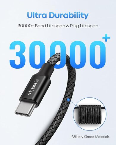 etguuds كابل USB C طويل للغاية إلى USB C [16ft/5m PD 60W Type C إلى Type C كابل شحن سريع، متين مزدوج مضفر نايلون USB-C إلى USB-C شاحن شحن الحبل 2.0 - أسود in Saudi Arabia