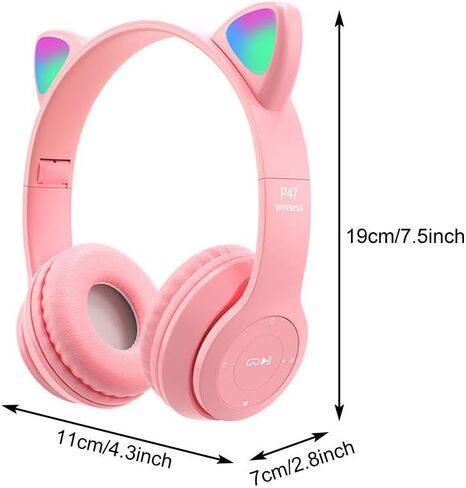 سماعات رأس للأطفال، سماعة أذن Cat Ear LED تضيء بلوتوث 5.0 سماعة ألعاب لاسلكية قابلة للطي للأطفال البالغين، ميكروفون مدمج مريح لإلغاء الضوضاء فوق سماعات الأذن (أرجواني) in Kuwait