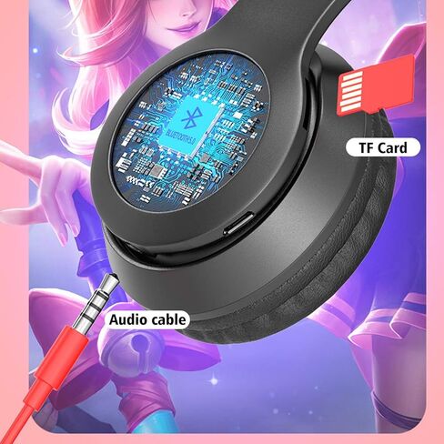 سماعات رأس للأطفال، سماعة أذن Cat Ear LED تضيء بلوتوث 5.0 سماعة ألعاب لاسلكية قابلة للطي للأطفال البالغين، ميكروفون مدمج مريح لإلغاء الضوضاء فوق سماعات الأذن (أرجواني) in Kuwait