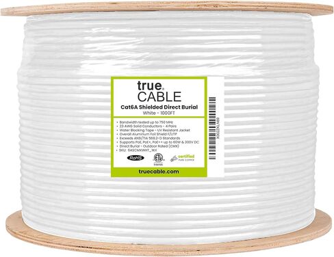 TRUE CABLE Cat6A Direct Burial Bulk Ethernet Cable, Shielded F/UTP, 500ft, Black, Waterproof, Outdoor OSP Jacket, 23AWG Solid Bare Copper, 750MHz, PoE++ 100W in Kuwait