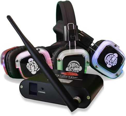 Silent Sound System 50 Pack Silent Disco LED Headphone Package (50 RF Headphones, 3 Transmitters) in Kuwait