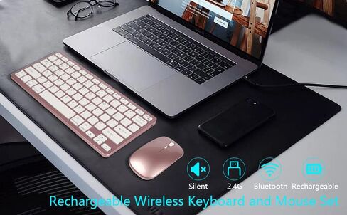 Super Space Wireless Keyboard and Mouse, 2.4G Ergonomic Bluetooth Set, Silent Rechargeable Slim for Windows, Mac, PC, Laptop, Tablet - White, Gift Kids Adults in Saudi Arabia