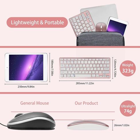 Super Space Wireless Keyboard and Mouse, 2.4G Ergonomic Bluetooth Set, Silent Rechargeable Slim for Windows, Mac, PC, Laptop, Tablet - White, Gift Kids Adults in Saudi Arabia