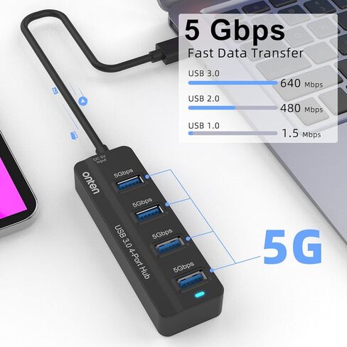 محور USB بـ 4 منافذ، محور Onten USB 3.0، مقسم USB مع كابل بطول 1.6 قدم 4 منافذ USB3.0 لأجهزة الكمبيوتر المحمول MacBook Surface Pro والمزيد من أجهزة USB in Kuwait