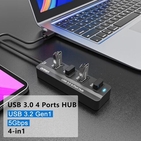 محور USB بـ 4 منافذ، محور Onten USB 3.0، مقسم USB مع كابل بطول 1.6 قدم 4 منافذ USB3.0 لأجهزة الكمبيوتر المحمول MacBook Surface Pro والمزيد من أجهزة USB in Kuwait