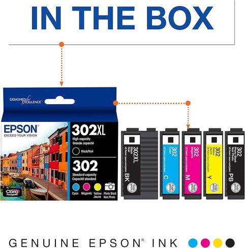 EPSON 302 Claria Premium Ink High Capacity Black & Standard Color Cartridge Combo Pack (T302XL-BCS) Works with Expression Premium XP-6000, XP-6100 in Saudi Arabia