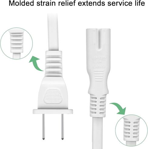 سلك الطاقة متوافق مع Samsung LG Apple TCL Toshiba Hisense Insignia Philips TV Universal استبدال الجدار AC 2 Prong كابل الطاقة الأبيض - مدرج في قائمة UL in Kuwait