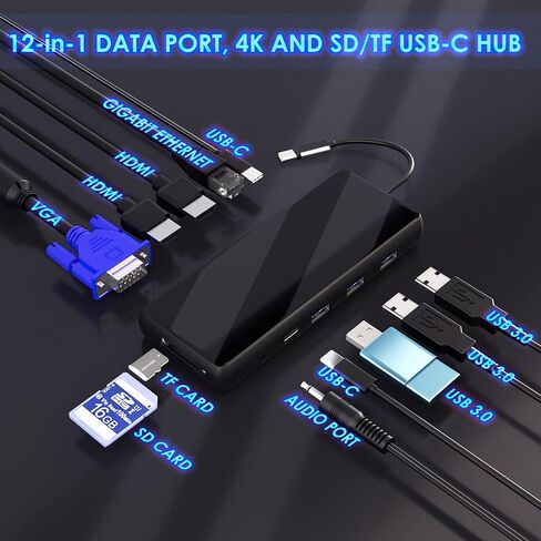 وصلة عرض USB-C من Zell Technologies، 65 وات، شاشة مزدوجة - منفذ عرض x2 أو x2 HDMI، شاشة واحدة 5k، منفذ USB-C x2، USB 3.0 x4، محطة إرساء Gigabit RJ-45، لأجهزة Mac/HP/Dell/Lenovo / أسوس / أيسر in Kuwait