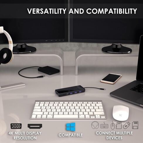 وصلة عرض USB-C من Zell Technologies، 65 وات، شاشة مزدوجة - منفذ عرض x2 أو x2 HDMI، شاشة واحدة 5k، منفذ USB-C x2، USB 3.0 x4، محطة إرساء Gigabit RJ-45، لأجهزة Mac/HP/Dell/Lenovo / أسوس / أيسر in Kuwait