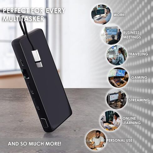 وصلة عرض USB-C من Zell Technologies، 65 وات، شاشة مزدوجة - منفذ عرض x2 أو x2 HDMI، شاشة واحدة 5k، منفذ USB-C x2، USB 3.0 x4، محطة إرساء Gigabit RJ-45، لأجهزة Mac/HP/Dell/Lenovo / أسوس / أيسر in Kuwait