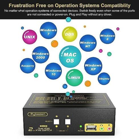 مفتاح KVM 2 جهاز كمبيوتر وشاشتين، 2 منفذ 4K@30 هرتز HDMI KVM Switch شارك 3 أجهزة USB، شاشة ممتدة، مفاتيح KVM تدعم مفتاح التشغيل السريع للوحة المفاتيح وتبديل زر اللوحة، مع منفذ الصوت والمقبس in Kuwait