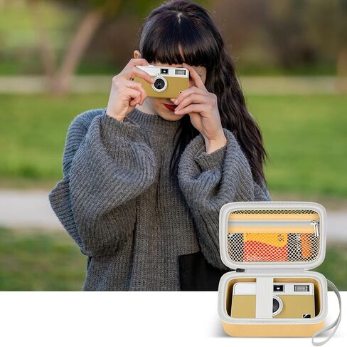 Film Camera Case for Kodak EKTAR H35 H35N Half Frame Film Camera | Camera and 35mm Film Rolls Storage, Mesh Pocket for Small Accessories, Travel and Home Organization; Large, Pink, Case Only in Saudi Arabia