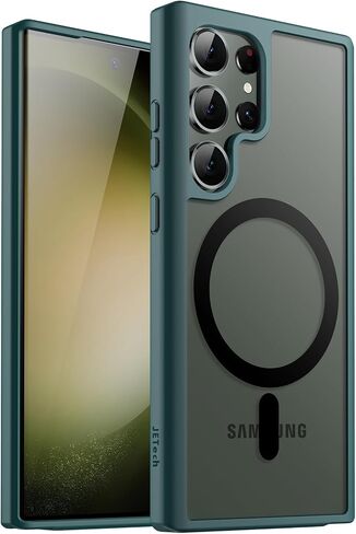 حافظة JETech مغناطيسية لهاتف Samsung Galaxy S23 Ultra 5G مقاس 6.8 بوصة، متوافقة مع MagSafe، غطاء هاتف خلفي شفاف غير لامع مقاوم للصدمات (أسود) in Saudi Arabia