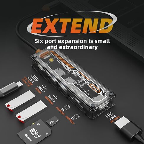 GKI 6-in-1 USB C Hub, Multiport Docking Station with 4K HDMI, 100W PD Charging, SD/TF Card Reader, USB Ports Adapter Compatible for MacBook Series, Laptop, and USB C Devices. in Saudi Arabia